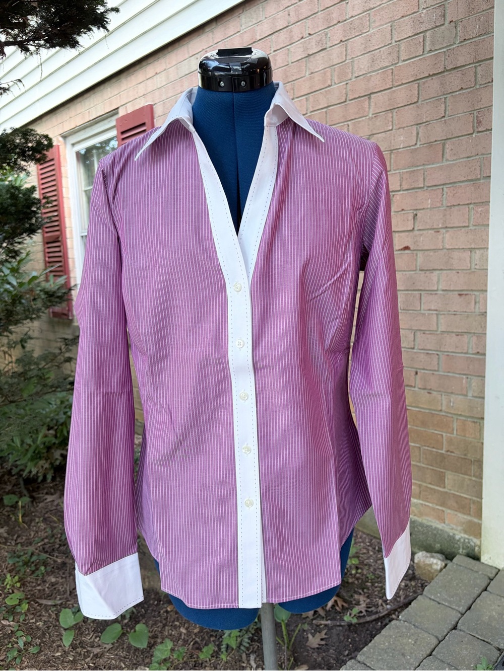 Brooks Brothers Pink Narrow-Stripe Button-Down Shirt with White Contrast